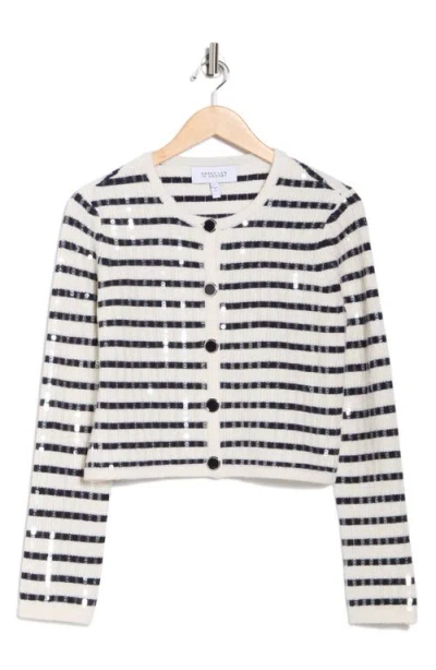 Derek Lam 10 Crosby Nebula Sequined Striped Ribbed Wool-blend Cardigan In White