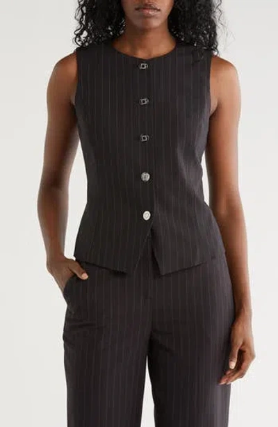 Dkny Pinstripe Buttoned Top In Black