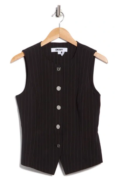 Dkny Pinstripe Buttoned Top In Black