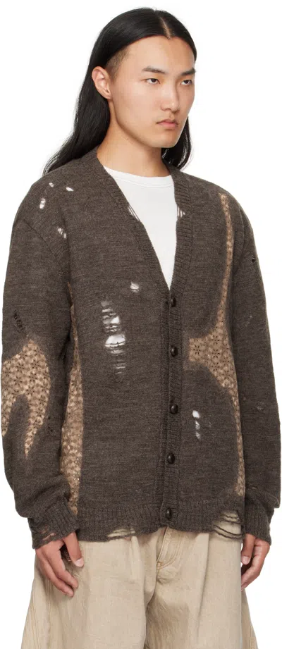 Khoki Distressed Lace Cardigan In Brown