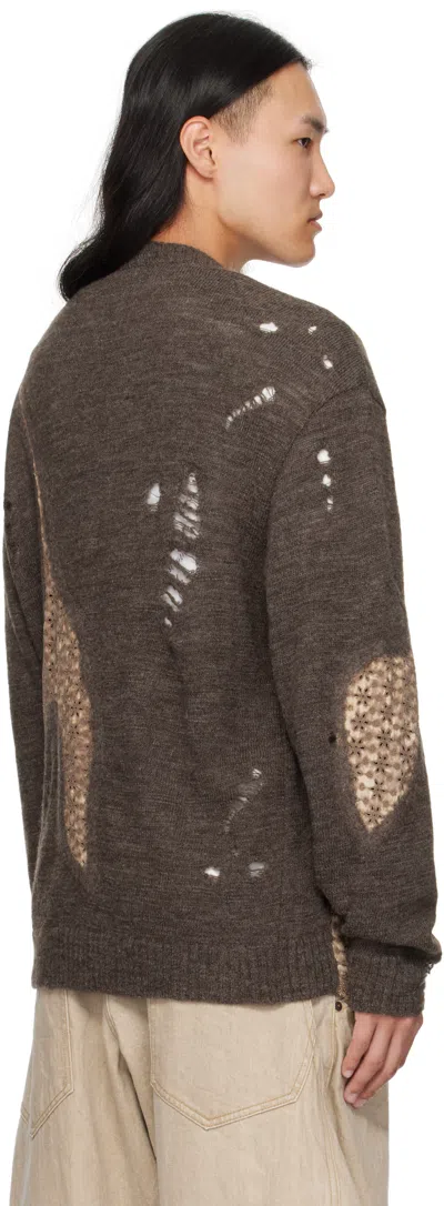 Khoki Distressed Lace Cardigan In Brown