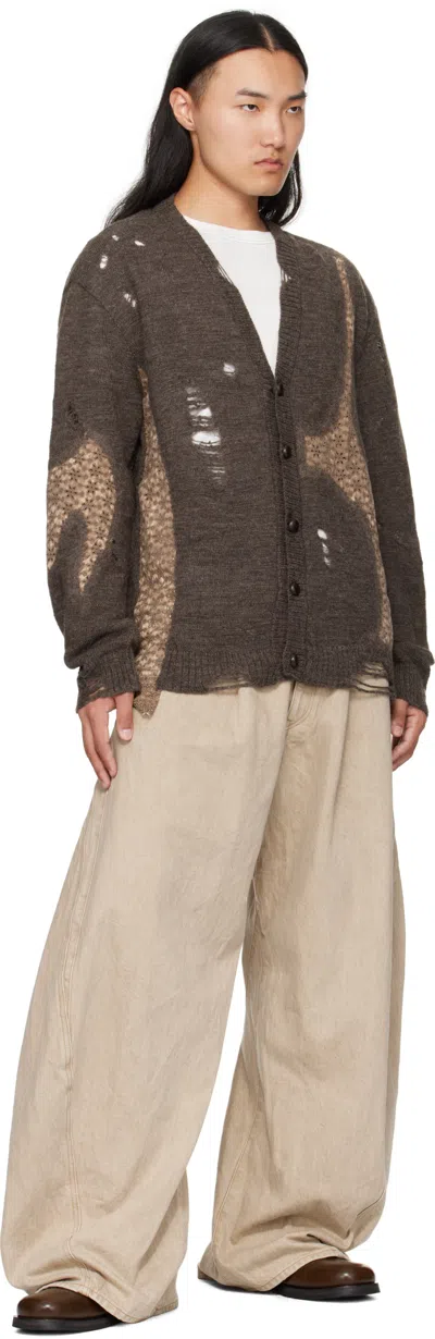 Khoki Distressed Lace Cardigan In Brown