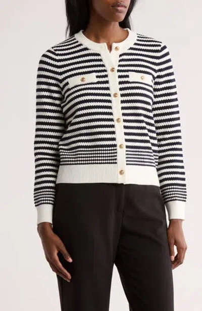 Adrianna Papell Lady-like Stripe Sweater In Blue