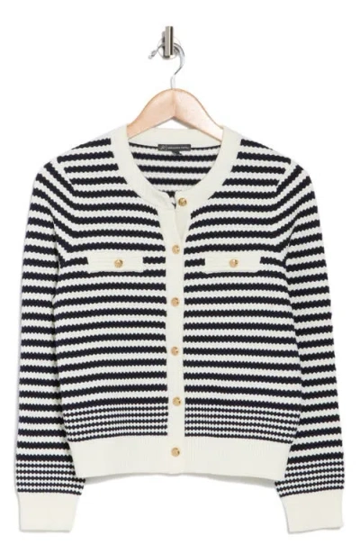 Adrianna Papell Lady-like Stripe Sweater In Blue