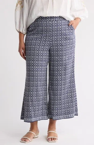 Max Studio Print Crop Wide Leg Pants In Gray