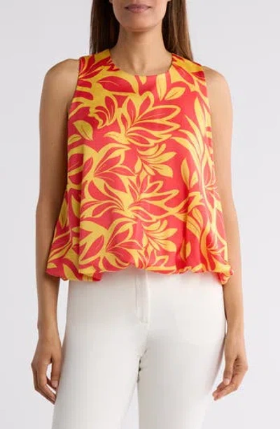 Renee C Print Bubble Hem Satin Top In Red