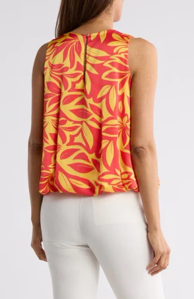 Renee C Print Bubble Hem Satin Top In Red
