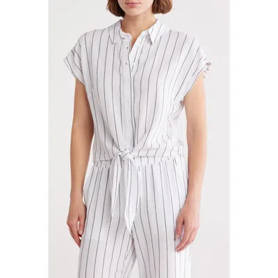 Ellen Tracy Tie Hem Button Front Top In White