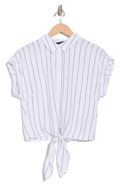 Ellen Tracy Tie Hem Button Front Top In White