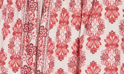 Max Studio Square Neck Puff Sleeve Cotton Blend Top In Red