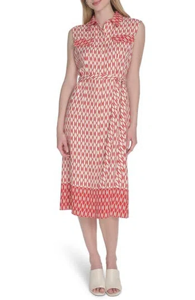 Calvin Klein Sleeveless Midi Shirtdress In Pink