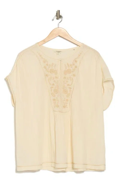 Max Studio Short Sleeve Embroidered Top In Neutral
