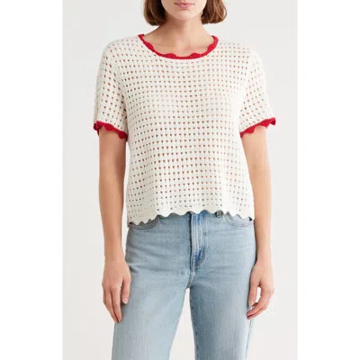 Rdi Short Sleeve Open Stitch Sweater In Gold