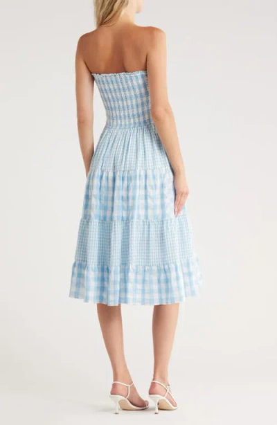 Avec Les Filles Mixed Print Tiered Cotton Gingham Maxi Skirt In Blue