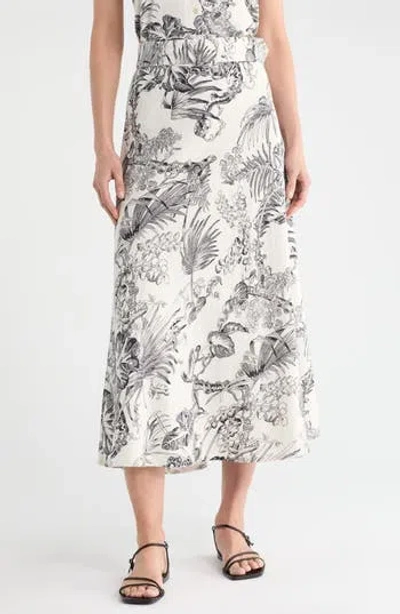 T Tahari Belted Linen Blend Maxi Skirt In Multi