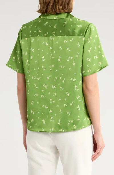 T Tahari Printed Camp Shirt In Green
