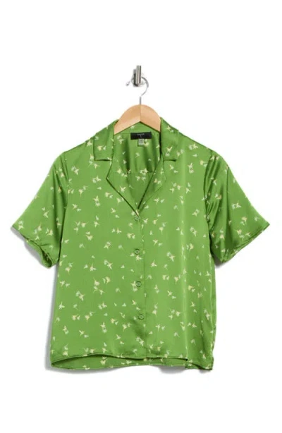 T Tahari Printed Camp Shirt In Green