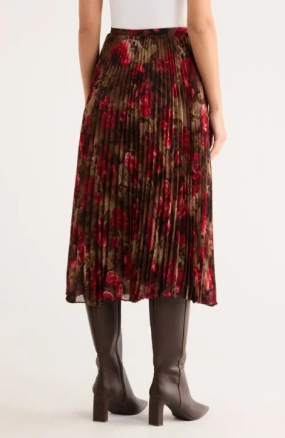 L'agence Fernanda Floral Pleated Midi Skirt In Brown