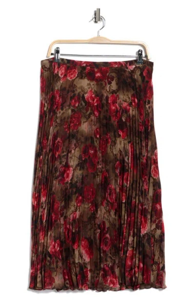 L'agence Fernanda Floral Pleated Midi Skirt In Brown