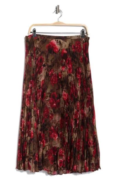 L'agence Fernanda Floral Pleated Midi Skirt In Brown