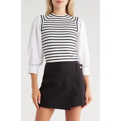 Derek Lam 10 Crosby Tirza Poplin-paneled Striped Ribbed Wool-blend Top In White