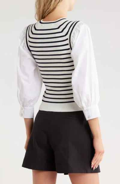 Derek Lam 10 Crosby Tirza Poplin-paneled Striped Ribbed Wool-blend Top In White