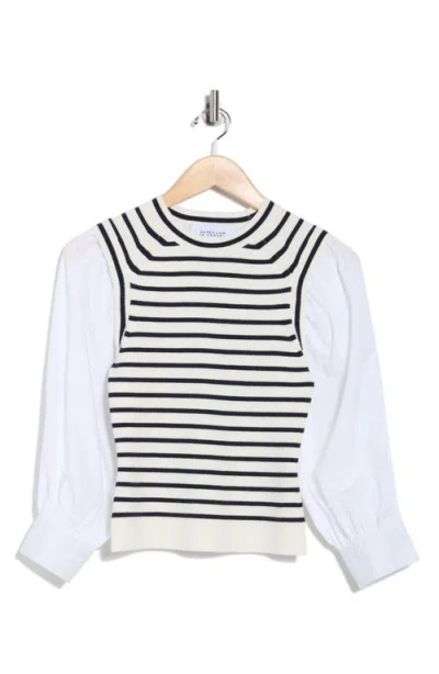 Derek Lam 10 Crosby Tirza Poplin-paneled Striped Ribbed Wool-blend Top In White