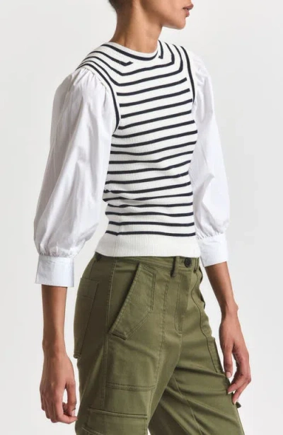 Derek Lam 10 Crosby Tirza Poplin-paneled Striped Ribbed Wool-blend Top In White