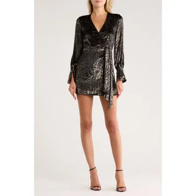 Simkhai Camryn Long Sleeve Faux Wrap Minidress In Black