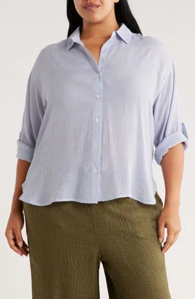 Max Studio Stripe Roll Sleeve Button-up Shirt In Blue