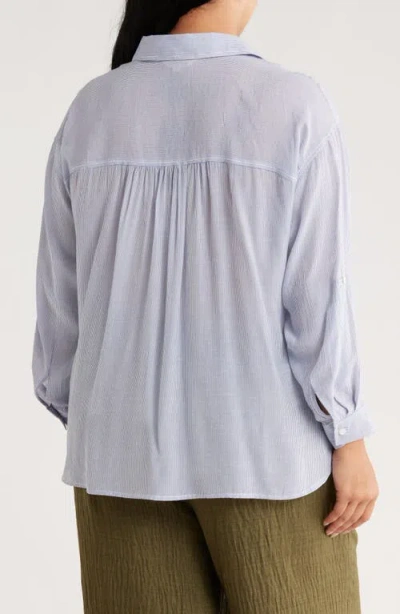 Max Studio Stripe Roll Sleeve Button-up Shirt In Blue