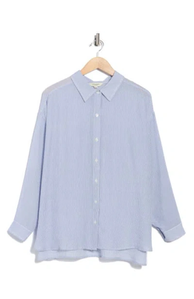 Max Studio Stripe Roll Sleeve Button-up Shirt In Blue