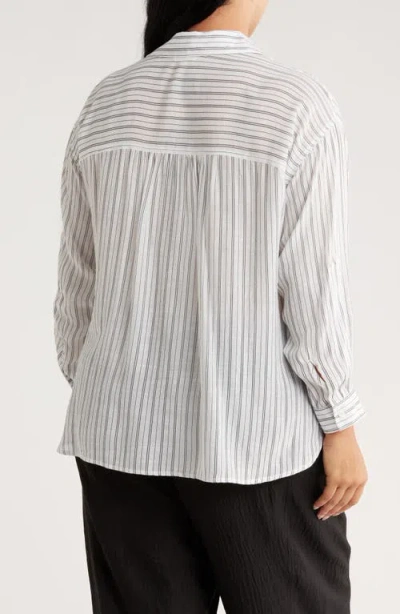 Max Studio Stripe Roll Sleeve Button-up Shirt In White