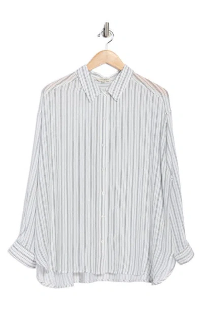 Max Studio Stripe Roll Sleeve Button-up Shirt In White