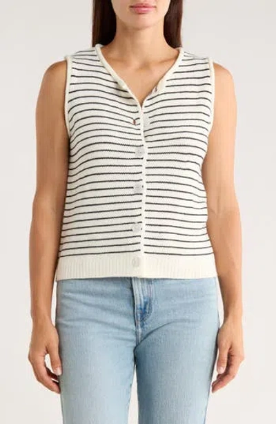 Bobeau Stripe Button-up Sweater Vest In Neutral