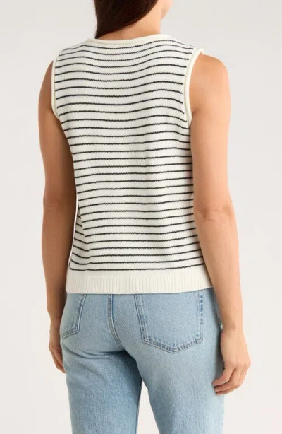Bobeau Stripe Button-up Sweater Vest In Neutral