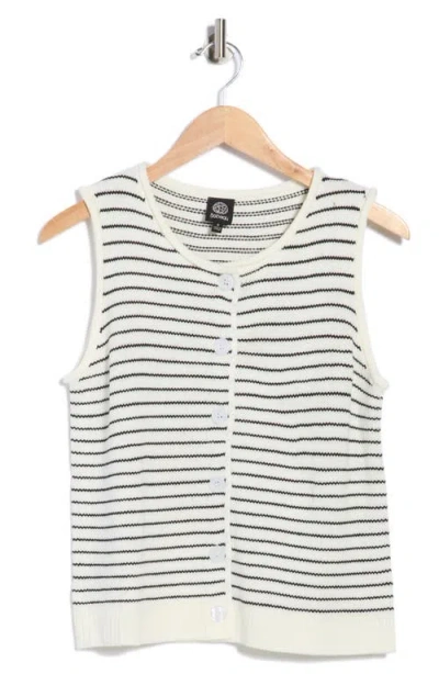 Bobeau Stripe Button-up Sweater Vest In Neutral