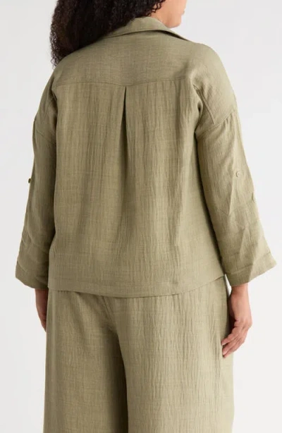 Max Studio Collared Woven Top In Green