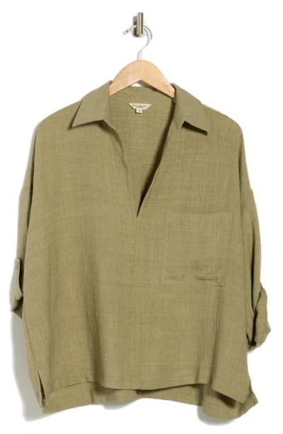 Max Studio Collared Woven Top In Green