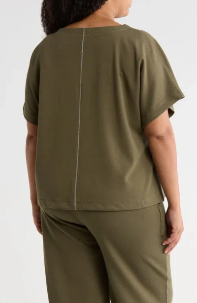 Max Studio Long Sleeve Knit Corduroy Top In Green