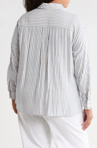 Max Studio Stripe Popover Tunic In White