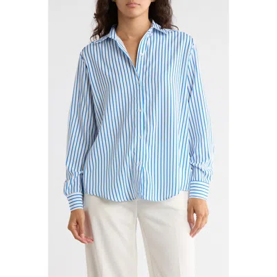 T Tahari Stripe Long Sleeve Button-up Shirt In Blue
