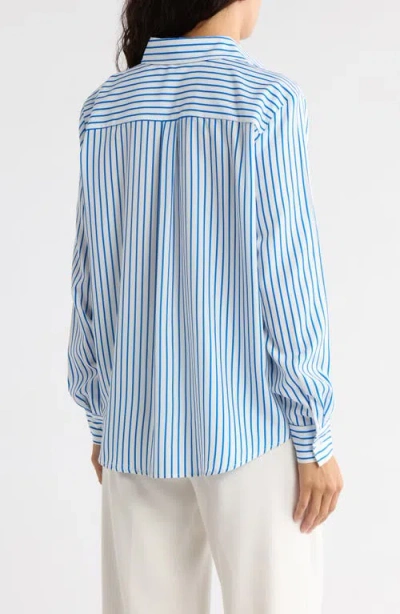 T Tahari Stripe Long Sleeve Button-up Shirt In Blue