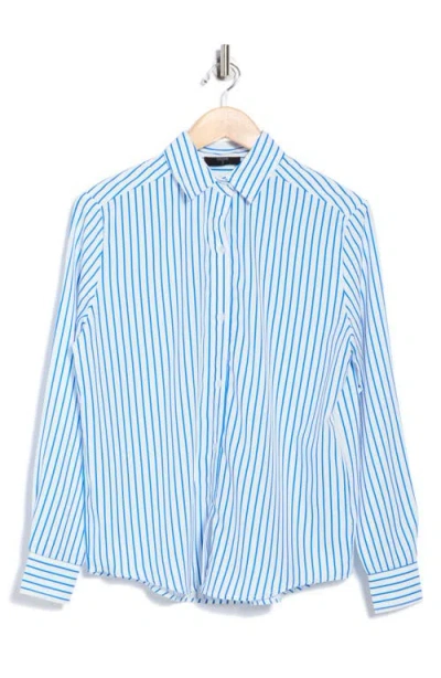 T Tahari Stripe Long Sleeve Button-up Shirt In Blue