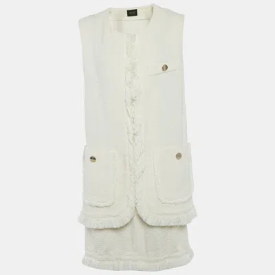 Pre-owned Liu •jo Off-white Boucle Sleeveless Jacket And Skirt Set M