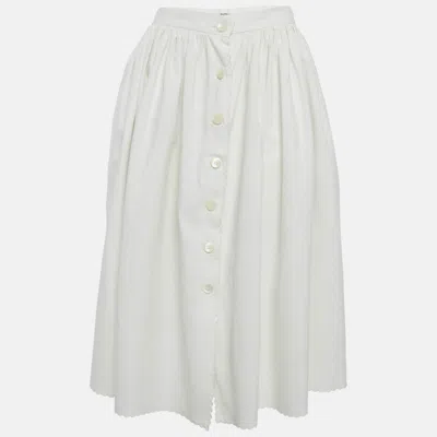Pre-owned Miu Miu White Cotton Button Front Midi Skirt M