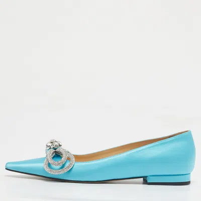 Pre-owned Mach&mach Blue Satin Double Bow Ballet Flats Size 37.5
