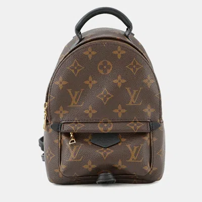Pre-owned Louis Vuitton Palm Springs Backpack Noir Monogram Size Mini In Brown