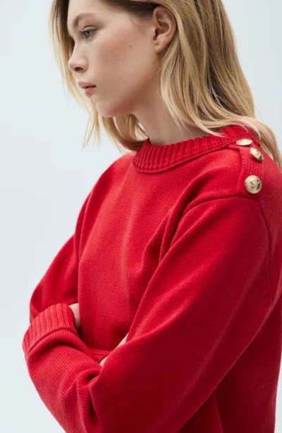 Mango Button Shoulder Mock Neck Sweater In Red