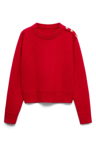 Mango Button Shoulder Mock Neck Sweater In Red